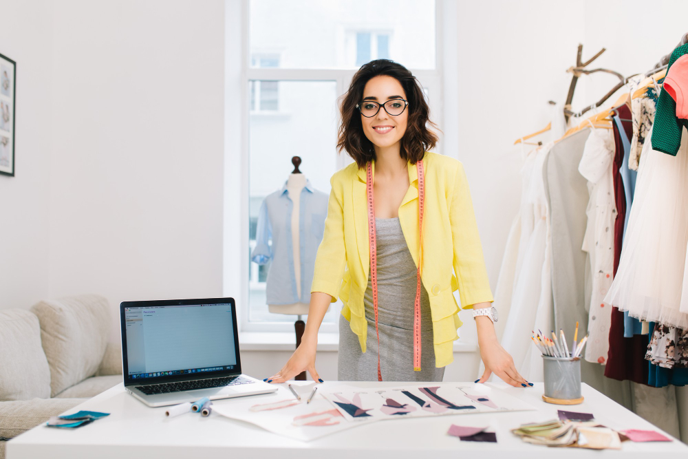 brunette-girl-gray-dress-yellow-jacket-is-standing-near-table-workshop-studio-she-has-lot-creative-stuff-table-she-is-smiling-camera (1)